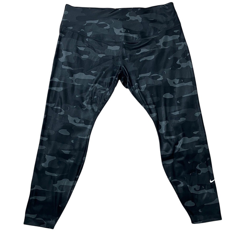 Nike‎ Dri-FIT Womens 1X Camo Leggings Black Grey Athletic Tights BV3110-010